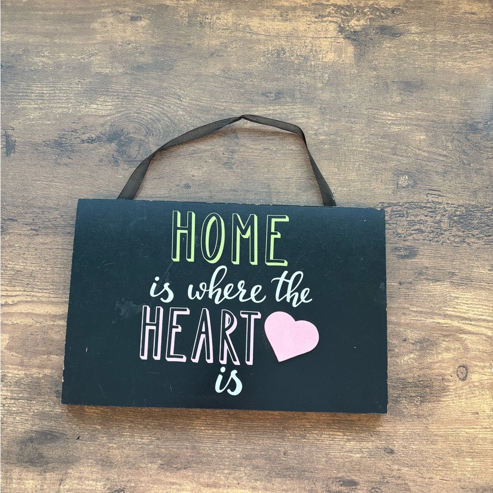 Black and Pink Heart Wooden Wall Decor Sign